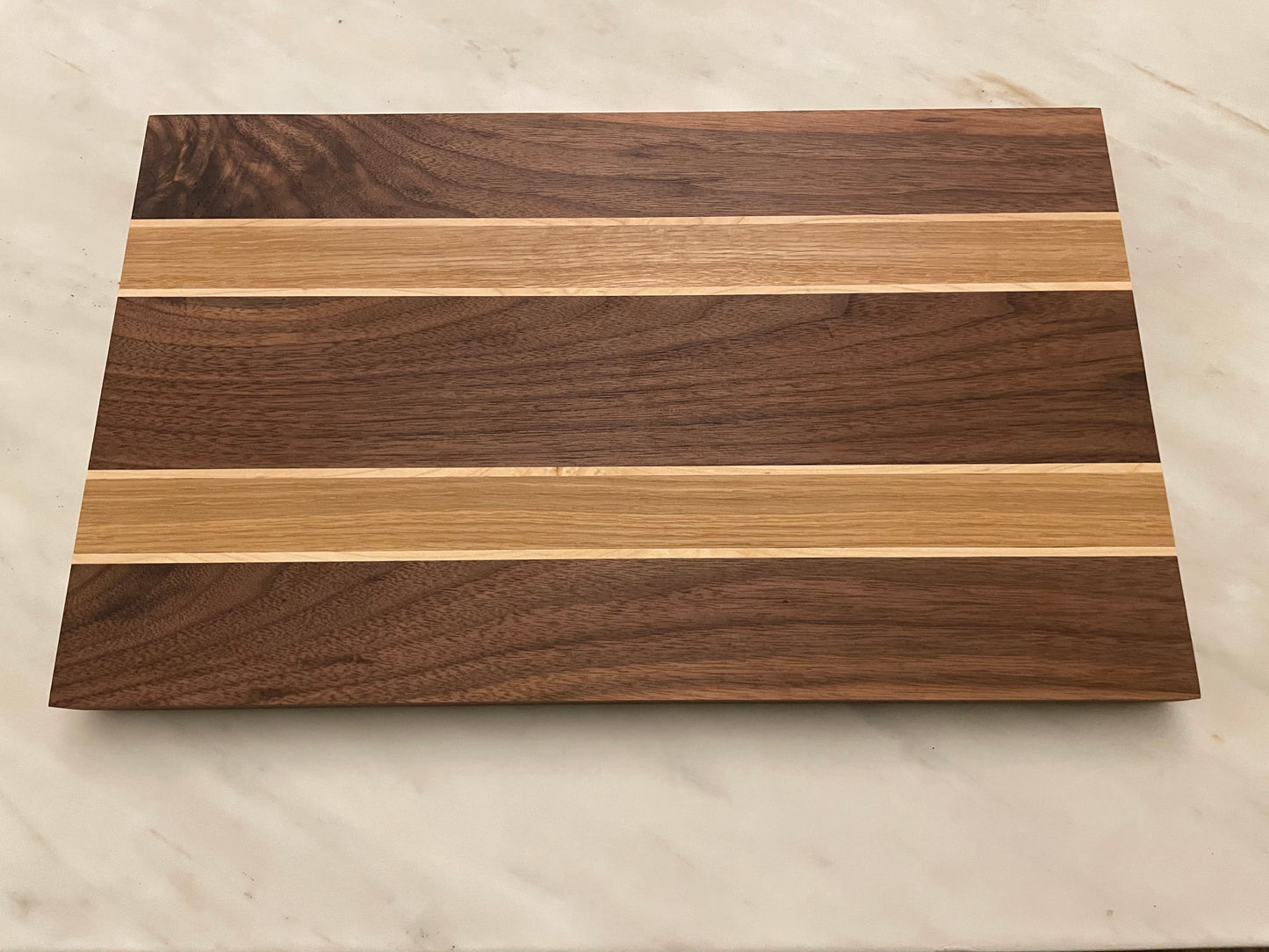 Handmade Walnut Cutting Board with Oak and Maple Stripes